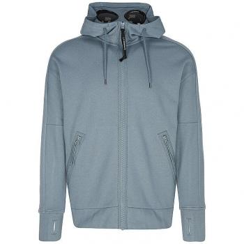 C.P. Company Felpa a Cappuccio Grigia XL – Zippettino laterale, Design Diagonal Raised Fleece