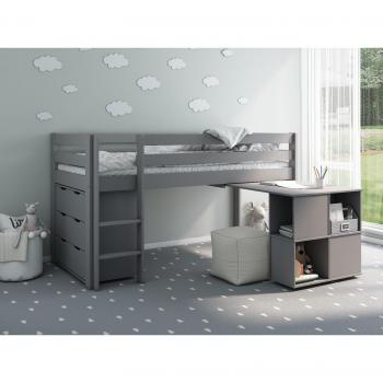 Solid‑Wood Grey Mid‑Sleeper Cabin Bed – EU Single