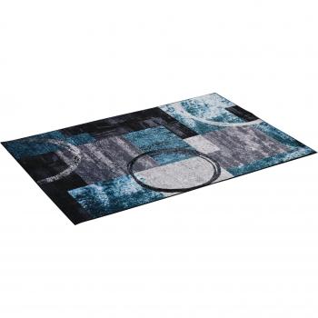 HOMCOM Tappeto Moderno per Camera da Letto e Soggiorno 200x140 cm Blu Nero e Bianco