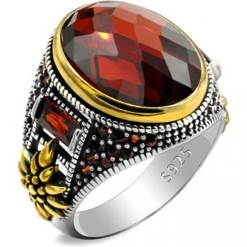 Anillo de Plata de Ley 925 con Piedra Roja para Joyería Vintage