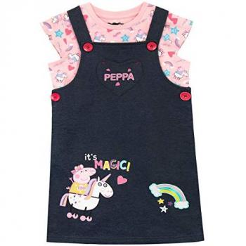 Rainbow Unicorn Pinafore Dress for Girls, Front Pocket, Size 5–6