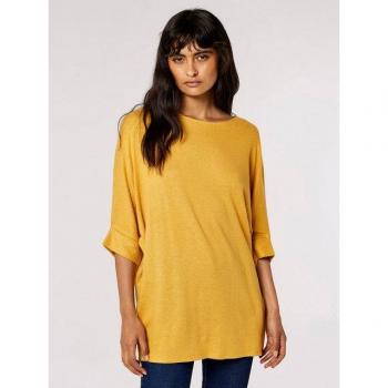 Apricot Damen-Longshirt XL – Rundhals, Fledermausärmeln in Gelb
