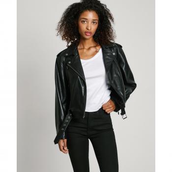 Pepe Jeans Franka: Cazadora de Piel Negra para Mujer