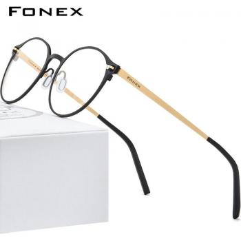 Montura de Gafas Redondas Antideslizantes de Titanio Puro para Hombre y Mujer, Sin Tornillos, 8530