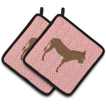 Caroline's Treasures BB7849PTHD Cotentin Donkey Pink Check Heat Resistant Pot Holders