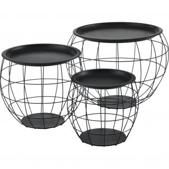 Driehoekige Metalen Mand Tafels – Zwart – 3x