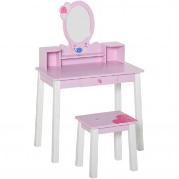 Tocador Infantil con Espejo y Taburete Rosa 60x34x93 cm