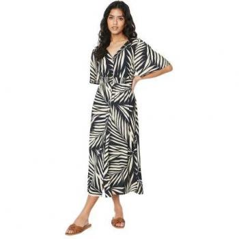 Abito midi donna Petite con stampa palme e bottoni Dorothy Perkins