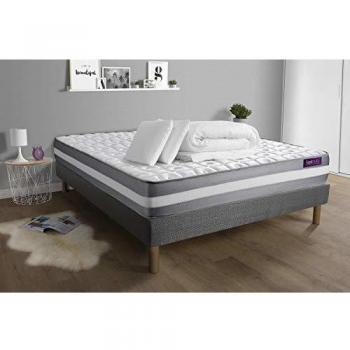Matelas Memo Plus 140x190 + sommier + 2 oreillers + Couette inclus