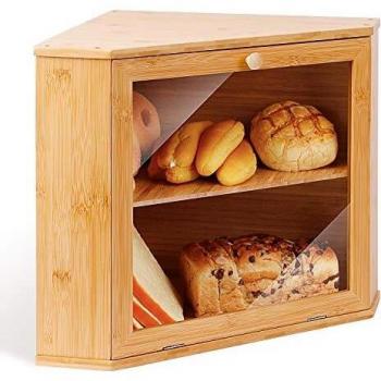 Dual‑Layer Bamboo Bread Box – 32x32x34 cm Triangle Design