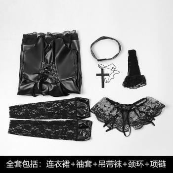 Robe Cosplay Misa Amane Death Note en Imitation Cuir avec Gants, Bas et Collier