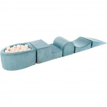Ensemble de jeu en mousse Meowbaby avec piscine à balles 100 unités, 250 x 45 x 30 cm, velours côtelé, turquoise