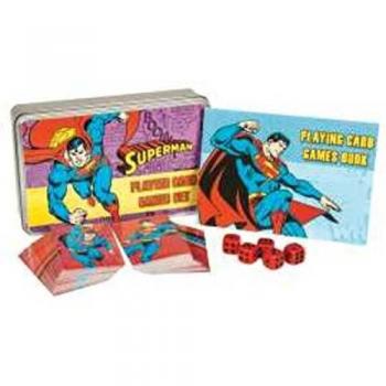 DC Comics Superman Themed Playing Card and Dice Set in Brushed Tin, Assorted Plastic Material