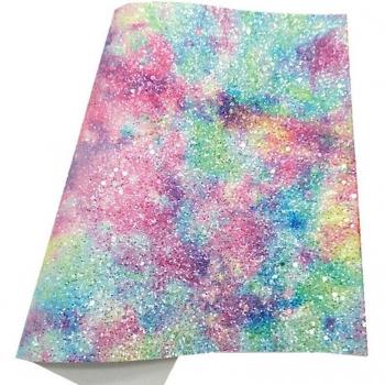 Cuero de vinilo estampado leopardo y sirena con purpurina, 21x29CM