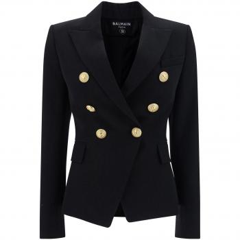 Balmain Women's Black Double-Breasted Blazer Wool Size 36