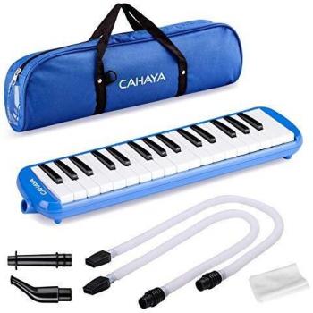 cAHAYA Melodica, 2 Doppelmundst   cke, R   hren-Sets, Melodicas im Piano-Stil, 32 Tasten, tragbar, mit Tragetasche, Blau, cY0050-2