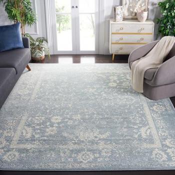 Deja Framed Floral Adirondack Rug – Slate & Ivory, 8' x 10'