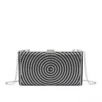 JFY Pearl-Front Single-Side Diamante Clutch (Black)