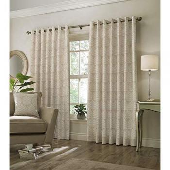 Paoletti Horto Botanical Eyelet Curtains in Natural, size 117 cm x 183 cm