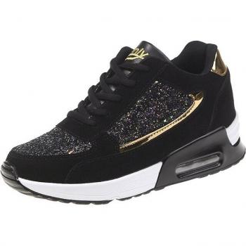 Sequined Leather Women's Walking Shoes with Height Increase