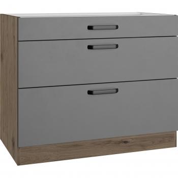 Unterschrank WIHO KÜCHEN Elba 2‑Auszüge Grau – 90 cm