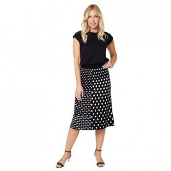 Izabel London Women's Black Polka Dot A-Line Skirt Viscose/Polyester