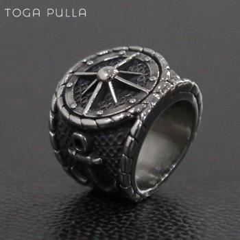 Anillo de plata antigua con diseño de brújula