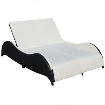 Tumbona de jardín para dos personas con cojín negro