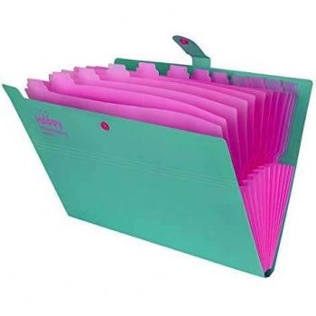 Green & Pink 12‑Section Document File (Accordion)