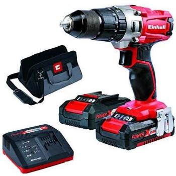 Taladro de impacto inalámbrico Einhell TE-CD 18/2 Li-i Set (18 V, Li-Ion, portabrocas de 13 mm, velocidad de giro 0-1250 min-1, incluye 2 baterías de 1,5 Ah, cargador rápido y bolsa de almacenamiento)