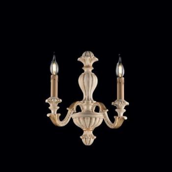 Applique Shabby Chic in Legno Avorio e Oro 2 Luci E14 Leonardo
