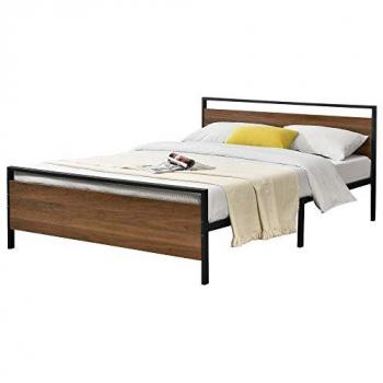 Struttura Letto in Acciaio 140 x 200 cm con Testiera e Pediera in Stile Noce
