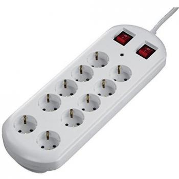 IluminaShop Regleta 10 Enchufes 2 Interruptores Blanca 2 Metros