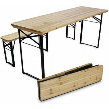 Ensemble de jardin table et bancs pliants 218 cm