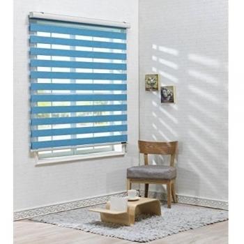 Persiana Zebra Dual Winsharp woodlook 240, horizontal, tamaño 92 x 72, poliéster azul