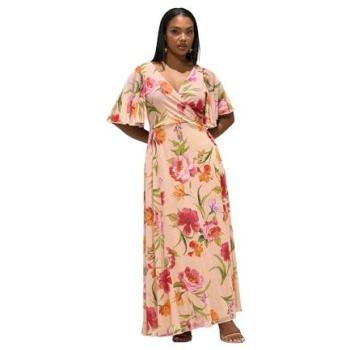 Elegant Nude Flower Wrap Dress – Women's 22