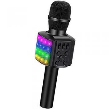BONAOK Upgraded Bluetooth Karaoke Wireless Microphone with Flashing Colorful LED Lights, 4 in 1 Portable Bluetooth Karaoke Machine Home Party Speaker Christmas Gift for Android/PC