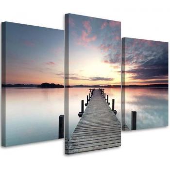 Sfumature di Tramonto su Tela: Tre Sezioni, 60x40, Blu