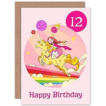 Rainbow Unicorn Princess 12th Birthday Celebration Card