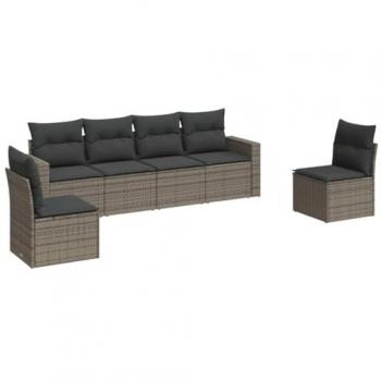 Set de muebles de jardín 6 pzas con cojines en ratán sintético gris