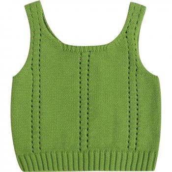 Haut estival enfant, gilet léger unicolore sans manche, tricoté ample épaule, tonalité azur/lime