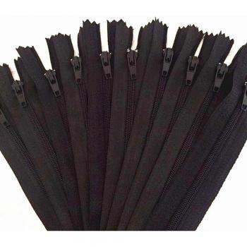 Cremallera en negro, 10 unidades de 25 cm (10 pulgadas)