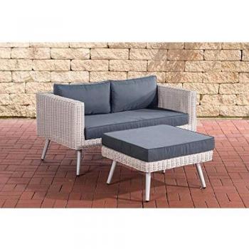 CLP Gartensofa 2er MOLDE mit Fußhocker I Perlweiß I Polyrattan I Loungeset I 5mm Rattandicke, Farbe:eisengrau, Sitzhöhe:40 cm
