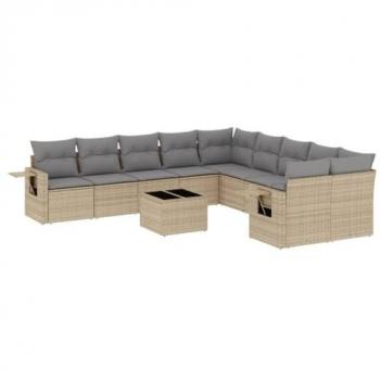 VidaXL Garten-Sofagarnitur 11-tlg. Beige mit Kissen Poly Rattan
