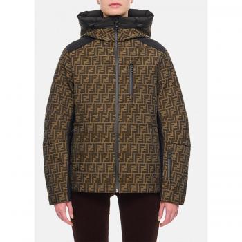 Giacca bomber in misto cotone Fendi con logo marrone taglia 40