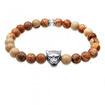 Kuzzoi Armband »Herren Achat Tigerkopf Bead Oxidiert 925 Silber«