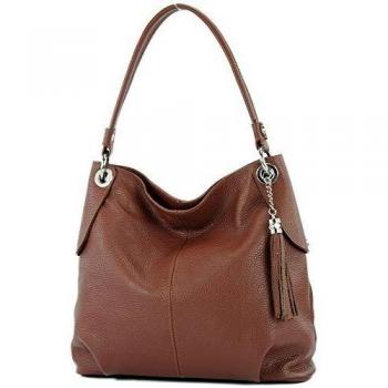 Modamoda De T185 – Italienische Damen-Schulterkoffer in Braunleder