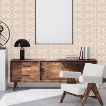 Papel pintado beige con diseño geométrico