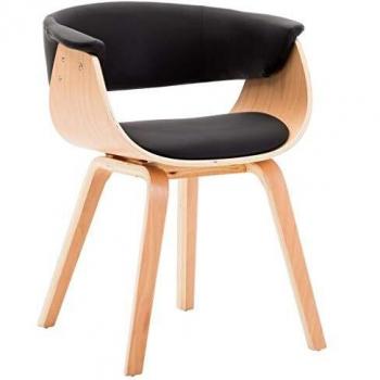 VidaXL Silla de comedor de madera curvada con cuero sintético negro