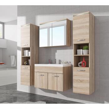 Badezimmer Set Paso XL – 80 cm LED‑Waschbecken Sonoma Eiche, Unterschrank + 2 Hochschränke